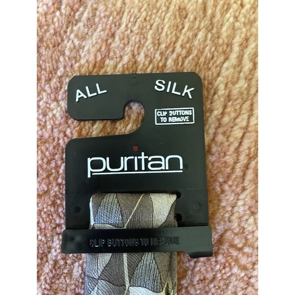 Puritan Men’s Silk Tie Geometric Diamond Pattern Brown Gray Necktie NWT - Picture 2 of 4